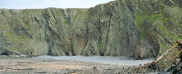 Hartland Quay, Devon, showing folding as landmasses crunched together in the Carboniferous period